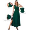 image:imageWEACZZY Women V Neck Sleeveless Maxi Dresses Casual Elegant Pleated Cross Twisted Cocktail Flowing Long DressesDark Green