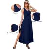 image:imageWEACZZY Women V Neck Sleeveless Maxi Dresses Casual Elegant Pleated Cross Twisted Cocktail Flowing Long DressesNavy Blue