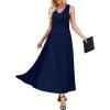 image:imageWEACZZY Women V Neck Sleeveless Maxi Dresses Casual Elegant Pleated Cross Twisted Cocktail Flowing Long DressesNavy Blue