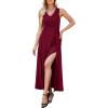 image:imageWEACZZY Women V Neck Sleeveless Maxi Dresses Casual Elegant Pleated Cross Twisted Cocktail Flowing Long DressesWine Red
