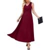 image:imageWEACZZY Women V Neck Sleeveless Maxi Dresses Casual Elegant Pleated Cross Twisted Cocktail Flowing Long DressesWine Red