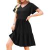 image:imageWEACZZY Womens Casual Summer Dress V Neck Ruffle Sleeve A Line Dresses Flowy with Pockets 2026Black