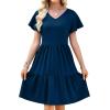 image:imageWEACZZY Womens Casual Summer Dress V Neck Ruffle Sleeve A Line Dresses Flowy with Pockets 2026Navy Blue