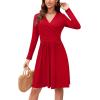image:imageWEACZZY Womens Long Sleeve Casual Fall Dresses VNeck Swing Floral Party Dress with Pockets 202602 Red