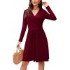 image:imageWEACZZY Womens Long Sleeve Casual Fall Dresses VNeck Swing Floral Party Dress with Pockets 202603 Wine Red