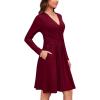 image:imageWEACZZY Womens Long Sleeve Casual Fall Dresses VNeck Swing Floral Party Dress with Pockets 202603 Wine Red