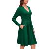 image:imageWEACZZY Womens Long Sleeve Casual Fall Dresses VNeck Swing Floral Party Dress with Pockets 2026A Dark Green