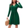 image:imageWEACZZY Womens Long Sleeve Casual Fall Dresses VNeck Swing Floral Party Dress with Pockets 2026A Dark Green