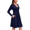 image:imageWEACZZY Womens Long Sleeve Casual Fall Dresses VNeck Swing Floral Party Dress with Pockets 2026A Navy Blue