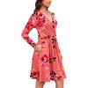 image:imageWEACZZY Womens Long Sleeve Casual Fall Dresses VNeck Swing Floral Party Dress with Pockets 2026Sugar Pink