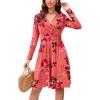 image:imageWEACZZY Womens Long Sleeve Casual Fall Dresses VNeck Swing Floral Party Dress with Pockets 2026Sugar Pink