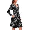 image:imageWEACZZY Womens Long Sleeve Casual Fall Dresses VNeck Swing Floral Party Dress with Pockets 2026White Flower Black