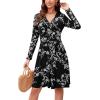 image:imageWEACZZY Womens Long Sleeve Casual Fall Dresses VNeck Swing Floral Party Dress with Pockets 2026White Flower Black