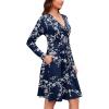 image:imageWEACZZY Womens Long Sleeve Casual Fall Dresses VNeck Swing Floral Party Dress with Pockets 2026White Flower Navy