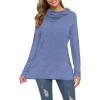 image:imageWEACZZY Womens Long Sleeve Shirts Button Cowl Neck Casual Loose Tunic Tops Blouse Dressy Fall Fashion 2026A Blue