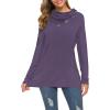 image:imageWEACZZY Womens Long Sleeve Shirts Button Cowl Neck Casual Loose Tunic Tops Blouse Dressy Fall Fashion 2026A Dark Purple