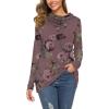 image:imageWEACZZY Womens Long Sleeve Shirts Button Cowl Neck Casual Loose Tunic Tops Blouse Dressy Fall Fashion 2026A Floral Red Bean