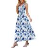 image:imageWEACZZY Womens Maxi Dress Sleeveless V Neck Sundress Cocktail Long Dresses with PocketsBlue Ink Flower