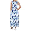image:imageWEACZZY Womens Maxi Dress Sleeveless V Neck Sundress Cocktail Long Dresses with PocketsBlue Ink Flower