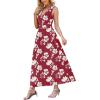 image:imageWEACZZY Womens Maxi Dress Sleeveless V Neck Sundress Cocktail Long Dresses with PocketsRed White Flower