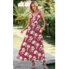 image:imageWEACZZY Womens Maxi Dress Sleeveless V Neck Sundress Cocktail Long Dresses with PocketsRed White Flower