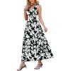image:imageWEACZZY Womens Maxi Dress Sleeveless V Neck Sundress Cocktail Long Dresses with PocketsSketch White Black