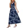 image:imageWEACZZY Womens Maxi Dress Sleeveless V Neck Sundress Cocktail Long Dresses with PocketsWhite Navy