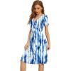 image:imageWEACZZY Womens Summer Short Sleeve Casual Dresses VNeck Floral Party Dress with PocketsBlue Tie Dye