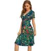 image:imageWEACZZY Womens Summer Short Sleeve Casual Dresses VNeck Floral Party Dress with PocketsGreen Garden