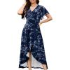 image:imageWEACZZY Women V Neck Ruffle Sleeve Maxi Dresses Split Elegant Wrap Ruffle Wedding Guest Dress Elegant Casual DressesWhite Flower Navy