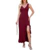 image:imageWEACZZY Women V Neck Sleeveless Backless Sexy Flowing Maxi Dress Casual Hem Bodycon High Slit Cocktail Party Long DressesWine Red