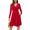 image:imageWEACZZY Womens Long Sleeve Casual Fall Dresses VNeck Swing Floral Party Dress with Pockets 202602 Red