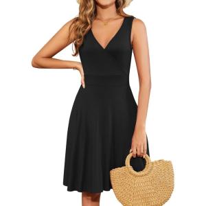image:imageWEACZZY Summer Dresses for Women V Neck Wrap Sundress Sleeveless Flowy Tank Dress Beach Holiday Sundresses with Pockets01 Black