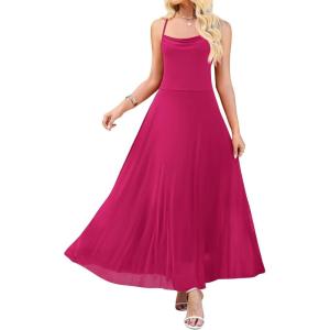 image:imageWEACZZY Women Summer Maxi Dresses Spaghetti Strap Dress Beach Long DressesRose Red