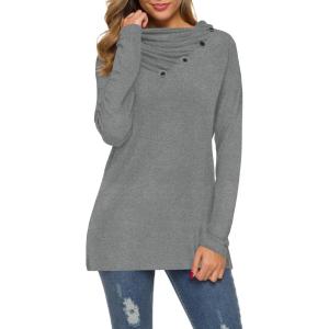 image:imageWEACZZY Womens Long Sleeve Shirts Button Cowl Neck Casual Loose Tunic Tops Blouse Dressy Fall Fashion 202606 Gray