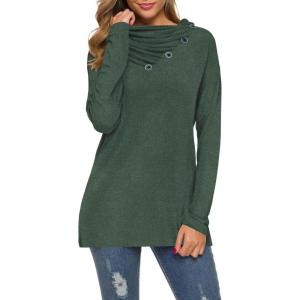image:imageWEACZZY Womens Long Sleeve Shirts Button Cowl Neck Casual Loose Tunic Tops Blouse Dressy Fall Fashion 2026A Green