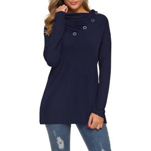 image:imageWEACZZY Womens Long Sleeve Shirts Button Cowl Neck Casual Loose Tunic Tops Blouse Dressy Fall Fashion 2026A Navy Blue