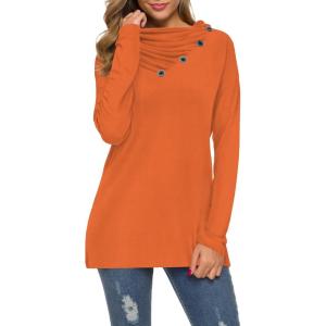 image:imageWEACZZY Womens Long Sleeve Shirts Button Cowl Neck Casual Loose Tunic Tops Blouse Dressy Fall Fashion 2026A Orange