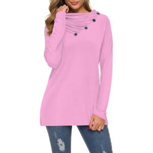 image:imageWEACZZY Womens Long Sleeve Shirts Button Cowl Neck Casual Loose Tunic Tops Blouse Dressy Fall Fashion 2026A Pink