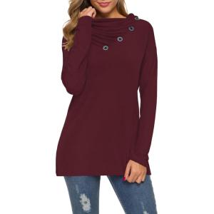 image:imageWEACZZY Womens Long Sleeve Shirts Button Cowl Neck Casual Loose Tunic Tops Blouse Dressy Fall Fashion 2026A Wine Red