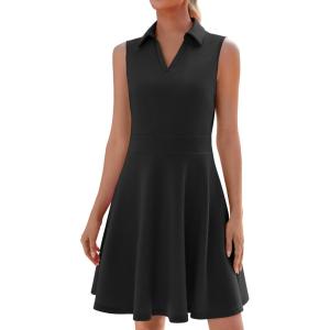 image:imageWEACZZY Womens Summer Dresses Casual Collared V Neck Mini Dress Sleeveless Tennis Golf Dress with PocketsBlack