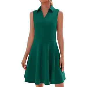 image:imageWEACZZY Womens Summer Dresses Casual Collared V Neck Mini Dress Sleeveless Tennis Golf Dress with PocketsDark Green