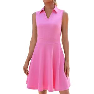 image:imageWEACZZY Womens Summer Dresses Casual Collared V Neck Mini Dress Sleeveless Tennis Golf Dress with PocketsPink