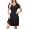 image:imageWEACZZY Casual Dresses for Women Flowy V Neck Ruffle Short Sleeves Flare Cocktail Party Dress Asymmetry Ruffle HemBlack