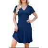 image:imageWEACZZY Casual Dresses for Women Flowy V Neck Ruffle Short Sleeves Flare Cocktail Party Dress Asymmetry Ruffle HemNavy Blue