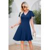 image:imageWEACZZY Casual Dresses for Women Flowy V Neck Ruffle Short Sleeves Flare Cocktail Party Dress Asymmetry Ruffle HemNavy Blue