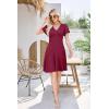 image:imageWEACZZY Casual Dresses for Women Flowy V Neck Ruffle Short Sleeves Flare Cocktail Party Dress Asymmetry Ruffle HemWine Red