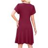 image:imageWEACZZY Casual Dresses for Women Flowy V Neck Ruffle Short Sleeves Flare Cocktail Party Dress Asymmetry Ruffle HemWine Red