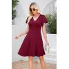 image:imageWEACZZY Casual Dresses for Women Flowy V Neck Ruffle Short Sleeves Flare Cocktail Party Dress Asymmetry Ruffle HemWine Red