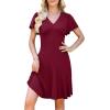 image:imageWEACZZY Casual Dresses for Women Flowy V Neck Ruffle Short Sleeves Flare Cocktail Party Dress Asymmetry Ruffle HemWine Red
